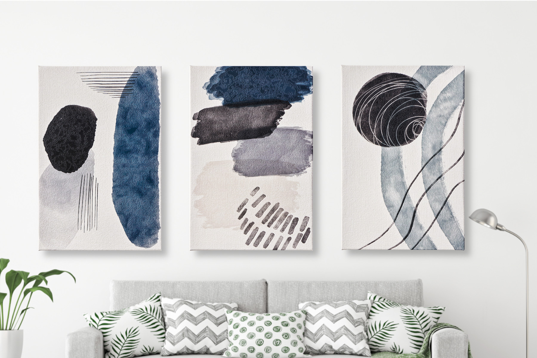 Grey Rain 3er Set - Abstrakte Strukturleinwand      