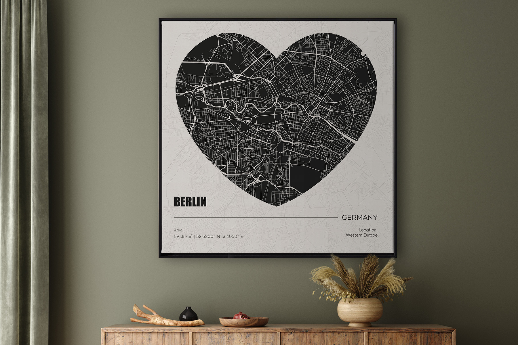 Stadtplanleinwand Berlin - Herz schwarz