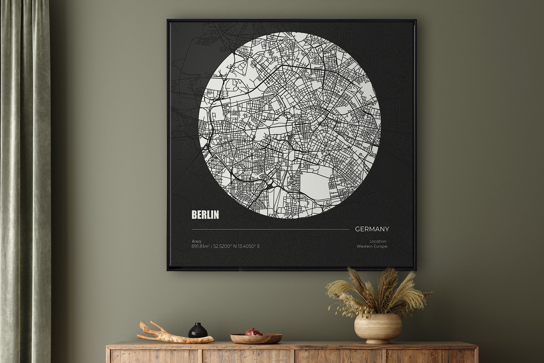Stadtplanleinwand Berlin - Kreis weiß